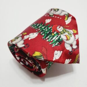 Santa's Dream Necktie Multicolor Snowman Theme Men's Silk Neck Tie 58x3.75"